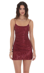 Sequin Bodycon Dress in Burgundy