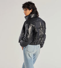 Sleek And Cozy Faux Leather Puffer Jacket