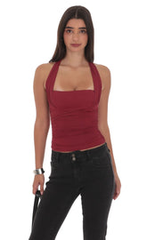 Halter Ruched Top in Burgundy
