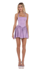 Lilac Satin Halter A-line Dress
