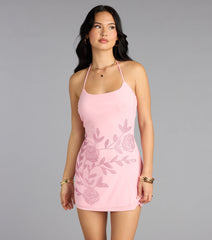 Rose Sparkle Rhinestone A-Line Mini Dress