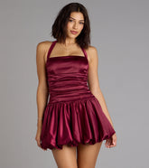 Can’t Be Missed Satin Bubble Hem Skater Dress