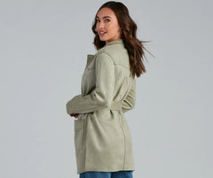 Here For It Faux Suede Trench