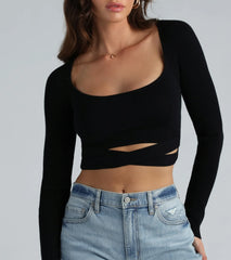 Give Me Looks Scoop Neck Wrap Tie Sweater Top