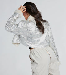 Pop Diva Status Metallic Faux Fur Crop Jacket