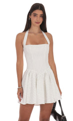 Pinstripe Halter A-line Dress in White