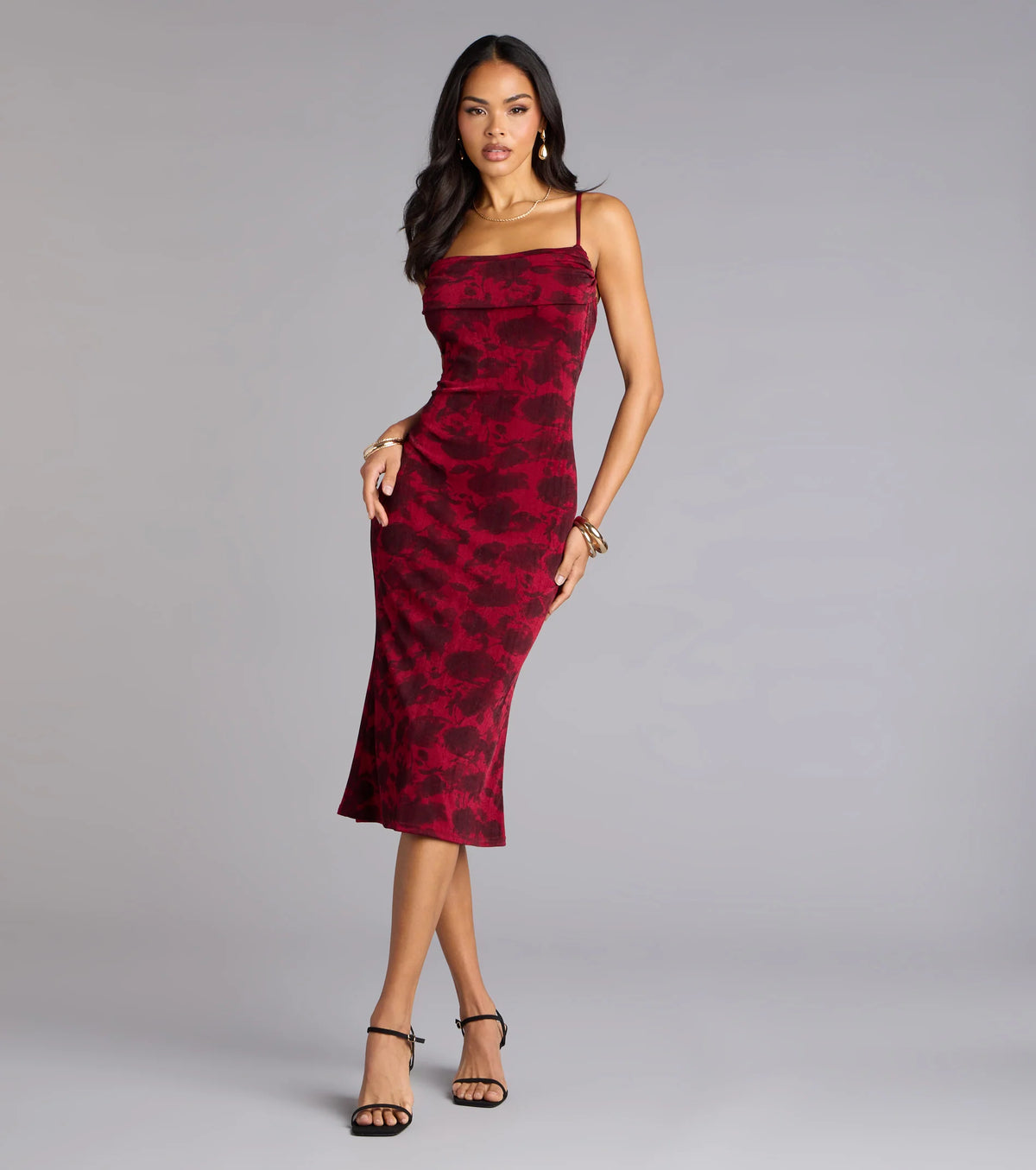 Scarlet Soirée Jacquard Midi Dress