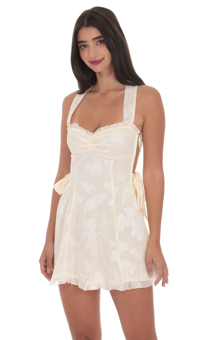 Cream Floral Dress with Strappy Back Bows