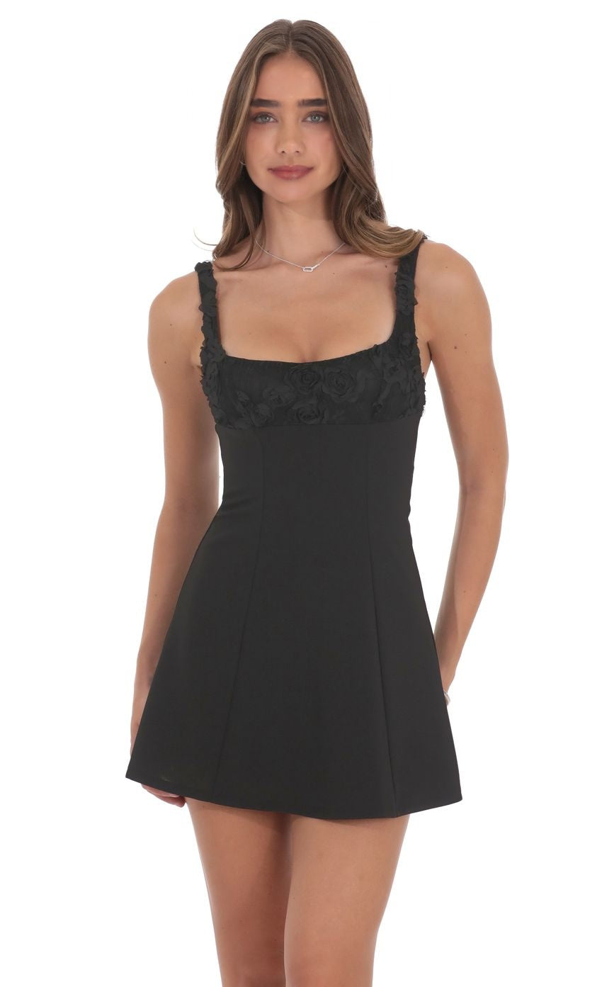 Florette Bust Skater Dress in Black