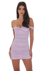 Mesh Off Shoulder Bodycon Dress in Lavender