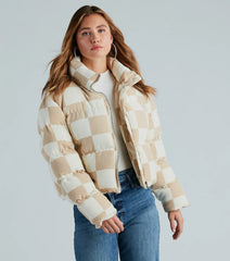 Check It Off Corduroy Checkered Puffer Jacket