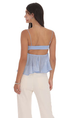 Sheen Front Tie Babydoll Top in Light Blue