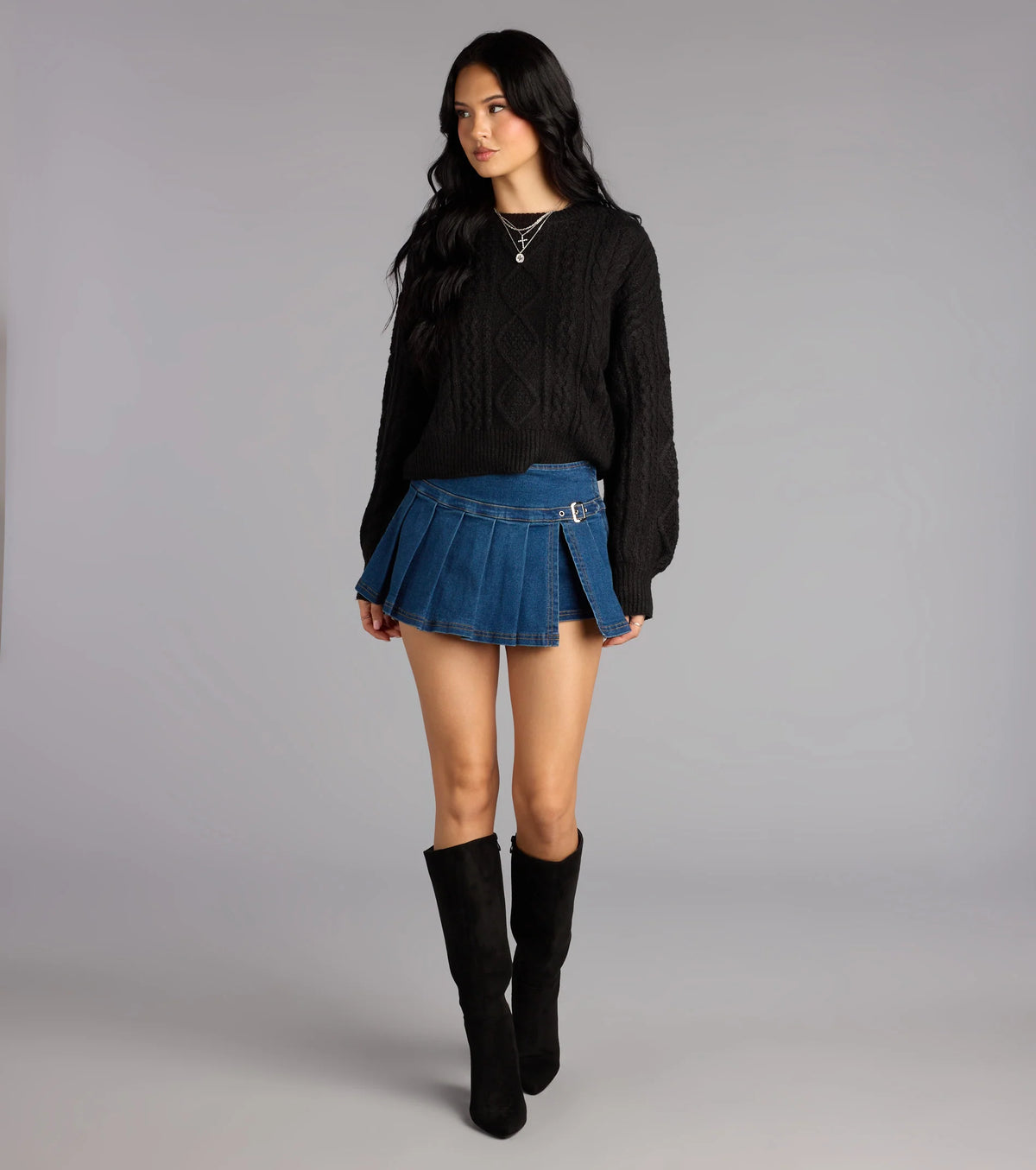 Cool Intentions Pleated Denim Mini Skort