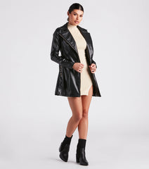 Cinched And Chic Faux Leather Trench Coat