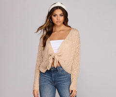 Keeping Knit Cozy Tie Front Sweater