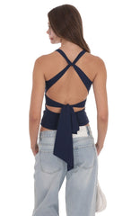 Twist Cross Back Top in Navy