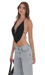 Draped Rhinestone Top in Black