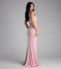 Aylani Cowl Neck Slit Mermaid Glitter Formal Dress