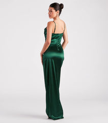 Julie Formal Satin Cowl Neck Wrap Dress