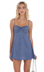 Jacquard Floral Back Lace Dress in Denim Blue