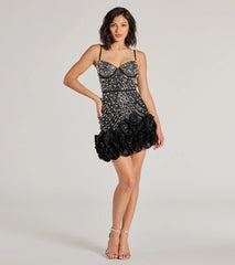 Rosalie Rhinestone Faux Pearl Ruffle Mini Dress