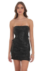 Black Metallic Ruffled Bodycon Dress