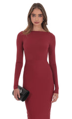 Bodycon Open Back Dress in Maroon