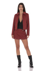 Maroon Suede Zip-Up Jacket
