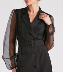 Chic And Fab Sheer Sleeve Blazer Dress