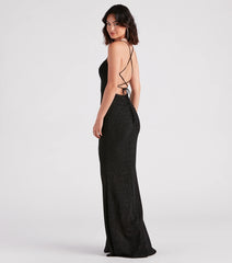 Abbie Formal Glitter Lace-Up Slit Dress