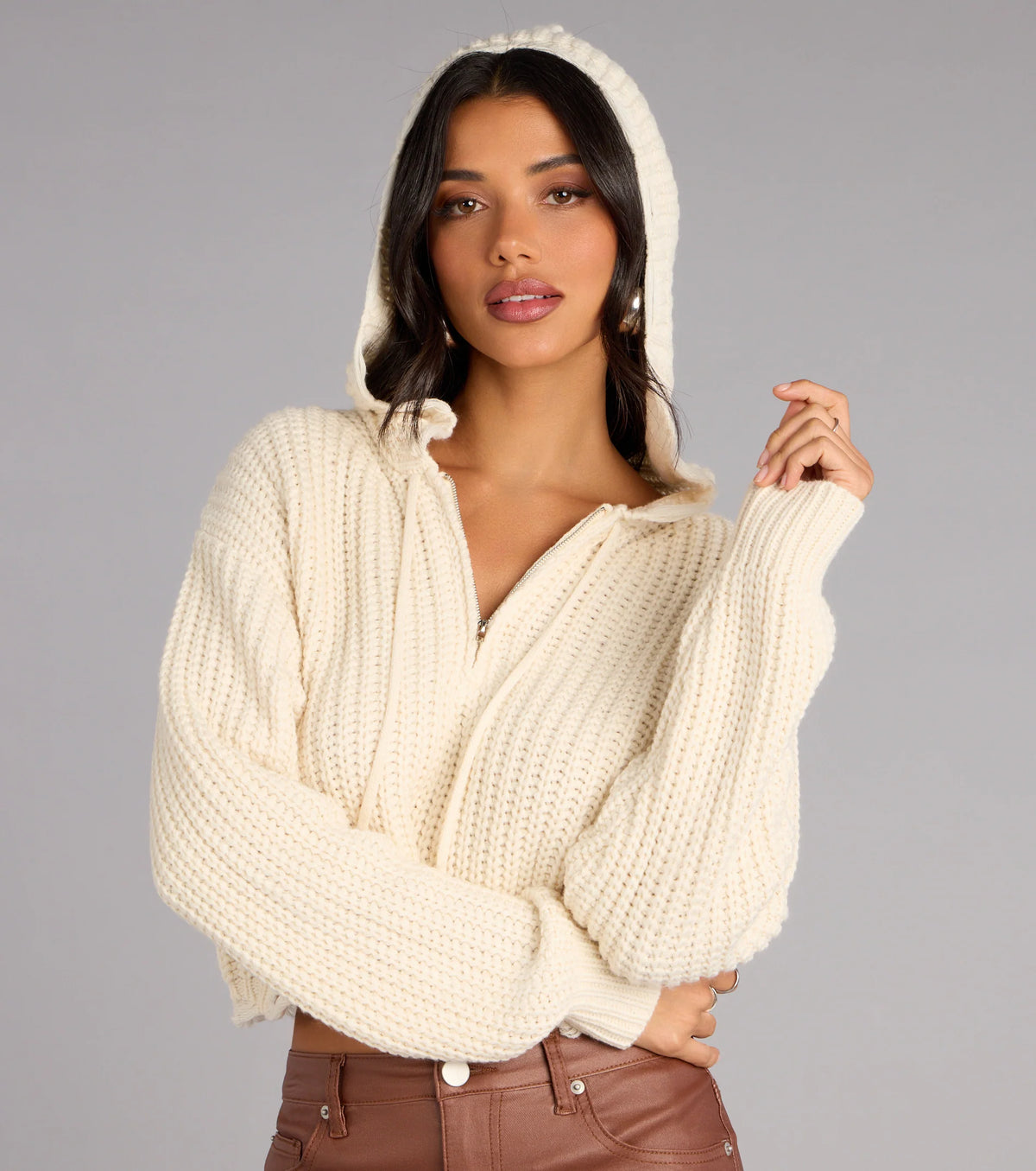 Keep It Chill Knit Crop Hoodie