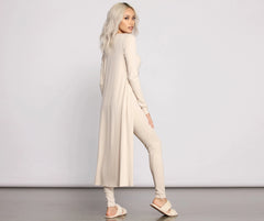 Ribbed Knit Long Sleeve Duster