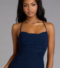 Sparkly Allure Glitter Knit Lace-Up Midi Dress