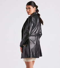 Cinched And Chic Faux Leather Trench Coat