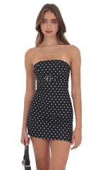 Polka Dot Belted Bodycon Dress in Black