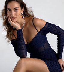 See Me Shining Glitter Off-The-Shoulder Mini Dress