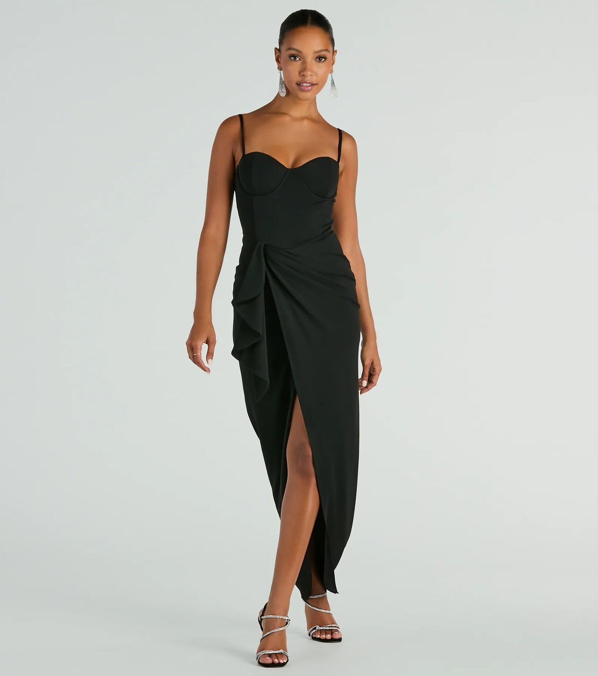 Darcie Sweetheart Ruffle Slim Crepe Formal Dress