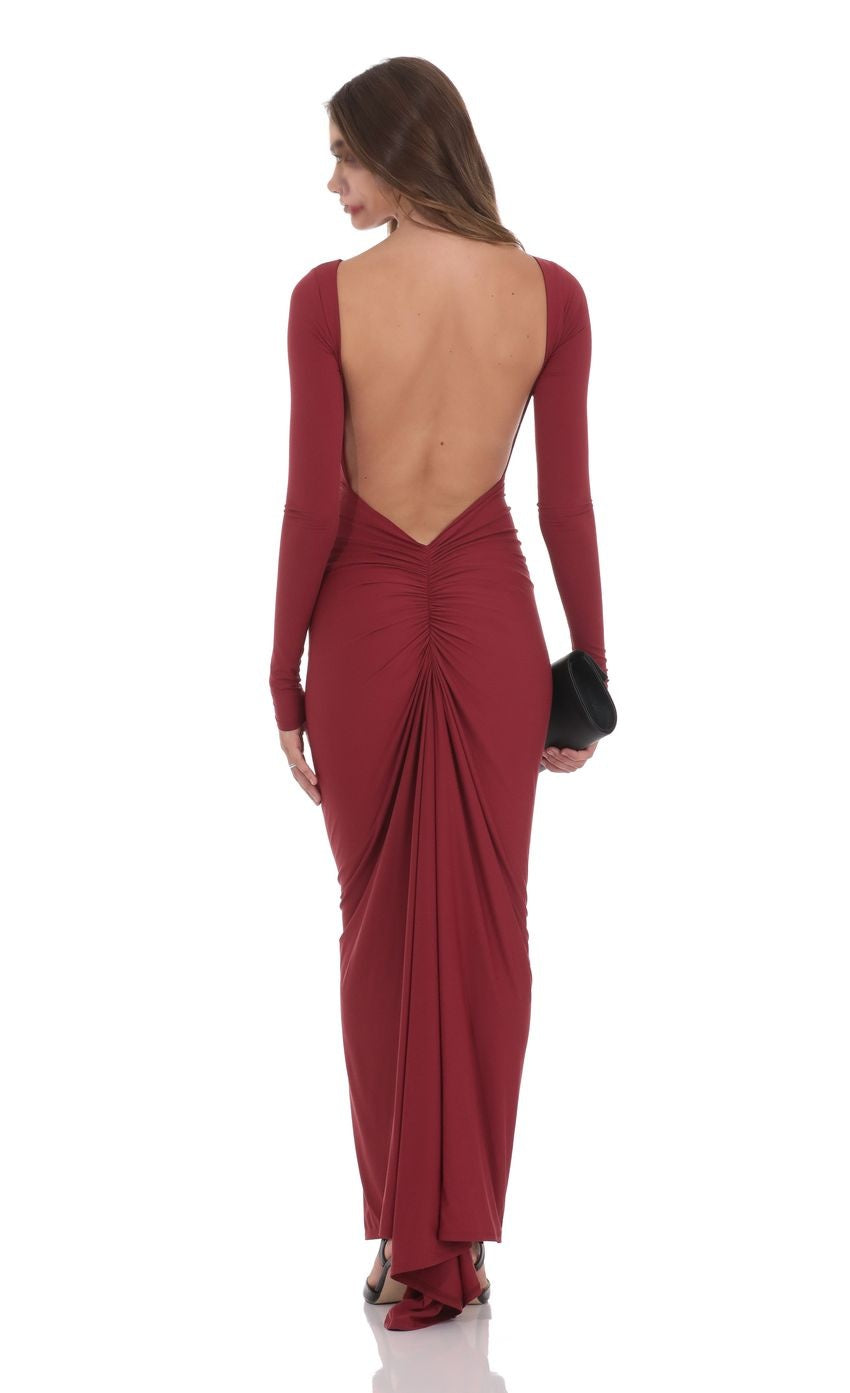 Bodycon Open Back Dress in Maroon