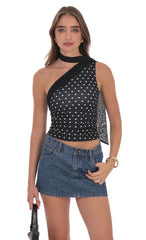 Mesh Scarf Polka Dot Halter Top in Black