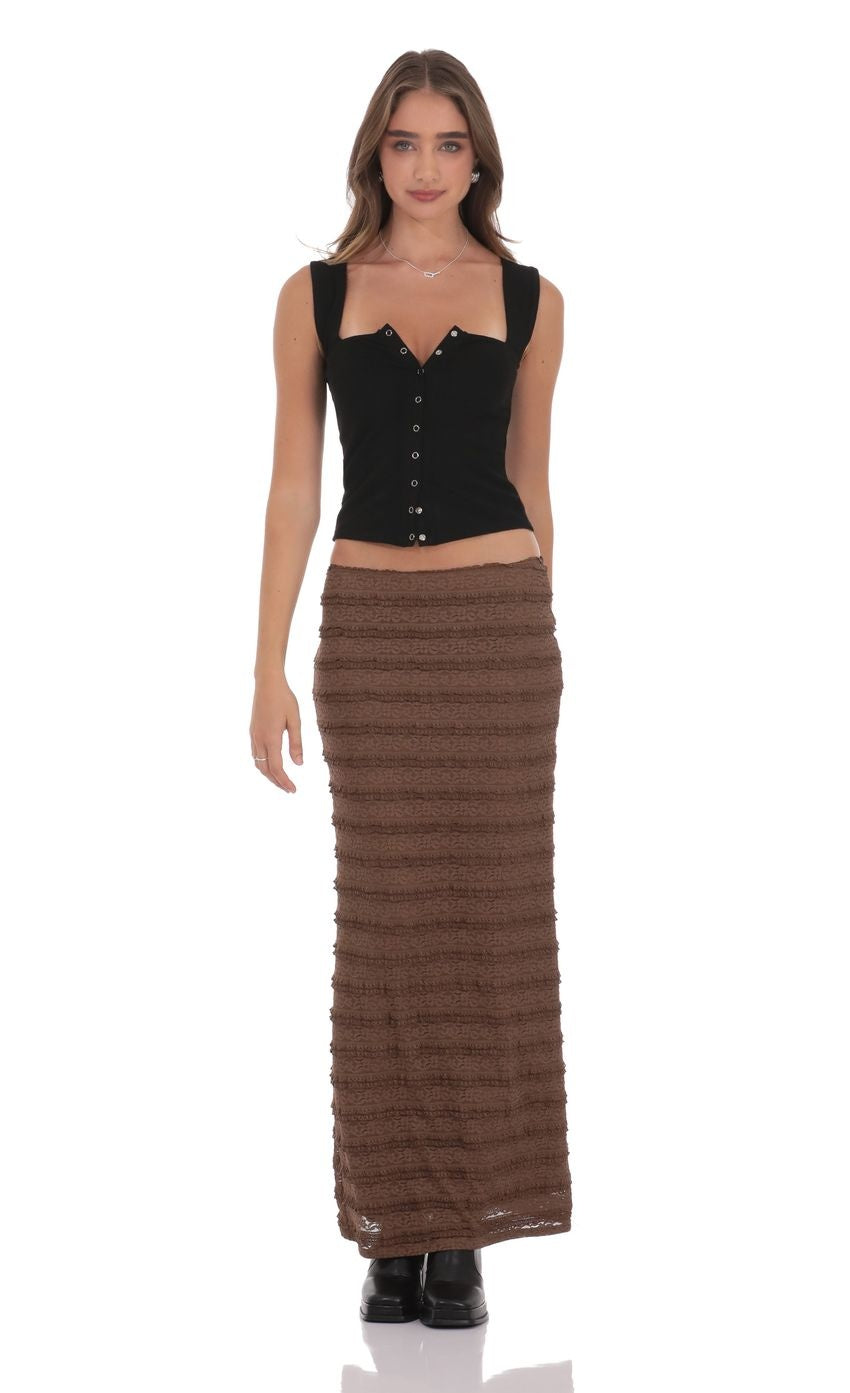 Ruffle Lace Maxi Skirt in Brown