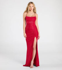 Diane Lace-Up Slit Mermaid Glitter Formal Dress