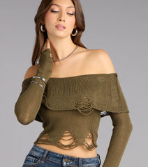 Street Muse Off-The-Shoulder Distressed Sweater