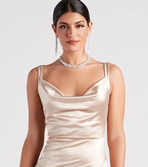 Kaylani Formal Satin Cowl Neck Long Dress