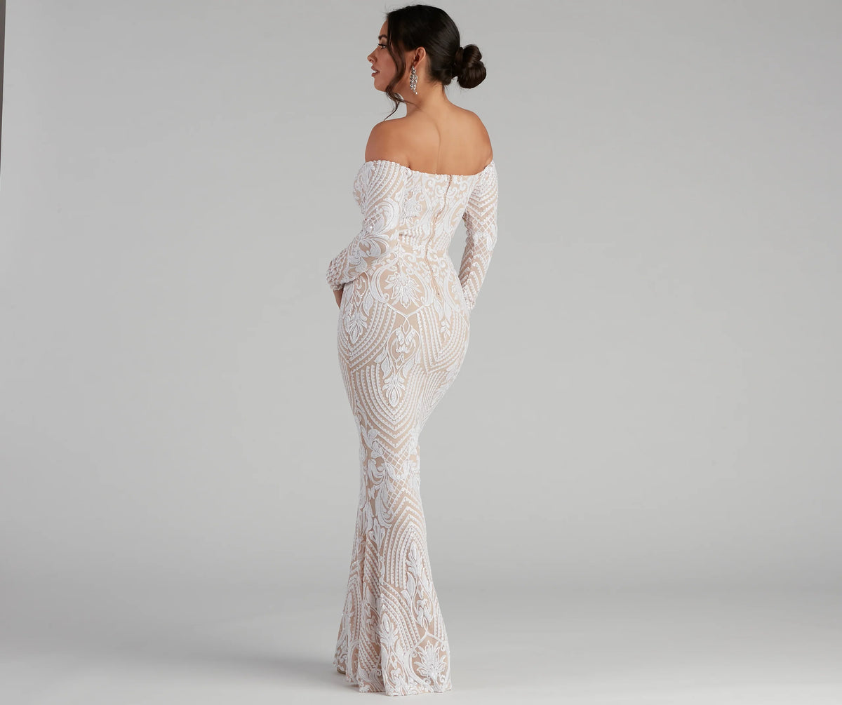 Sierra Sequin Off The Shoulder Formal Dress