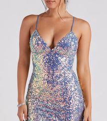 Rhianna Formal Iridescent Sequin Midi Dress