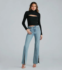 Cut Out The Drama Rib Knit Sweater Top