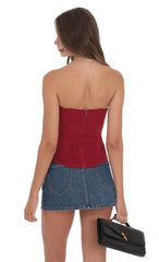 Sheer Mesh Strapless Corset Top in Red