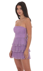 Purple Shimmer Pleated Ruffle Dress