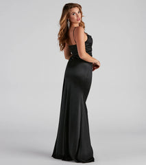 Francie Formal Satin Slit Drape Dress