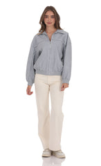 Faux Leather Bomber in Ash Blue